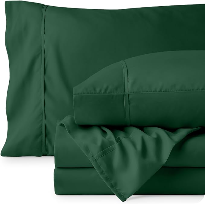 Bare Home California King Sheet Set - 1800 Ultra-Soft Microfiber Cal King Bed Sheets - Double Brushed - Deep Pockets - Easy Fit - 4 Piece Set - Bed Sheets (California King, Forest Green)