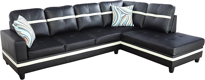 NicBex Sectional Couch 3 Pieces Sofa Set with Left Chaise PU Synthetic Leather L Shaped Cloud Couch for Living Room Furniture Sets with Storage Ottoman, Modular Sofa for Apartment, Black+White
