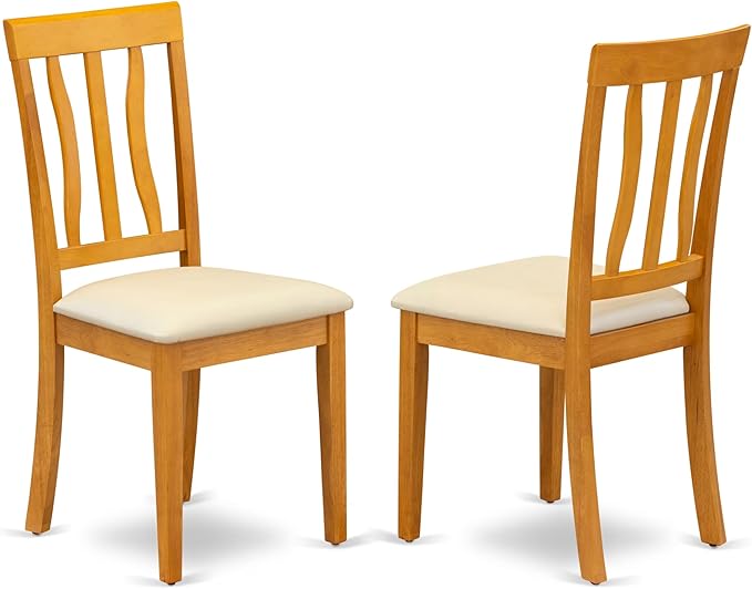 East West Furniture MZAN3-OAK-LC 3 Piece Kitchen Table & Chairs Set Contains a Rectangle Dining Table with Dropleaf and 2 Faux Leather Dining Room Chairs, 36x54 Inch, Oak