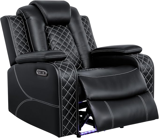 Ball & Cast Power Recliner Sofa Set Leather Reclining Sofa Set Living Room Furniture Set 3PCS Recliner Couch Loveseat and Chair Sets with LED,USB Charging,Cup Holders,Storage Console for Home Theater