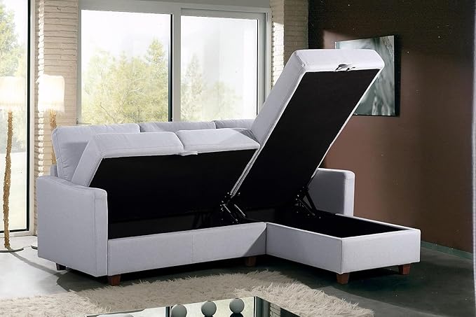 Container Furniture Direct Sectional Sofa with Storage – Modern Upholstered Living Room Couch, Reversible Chaise for Home, Apartment, Office, 81.9” L, Light Grey