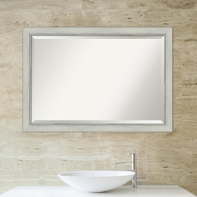 Amanti Art Silver Bathroom Mirror for Over Sink, 28x40 Flair Silver Patina Rectangle Vanity Mirror, Large Traditional Frame, Hangs Horizonally and Vertically, Bathroom Wall Decor, Beveled Edge