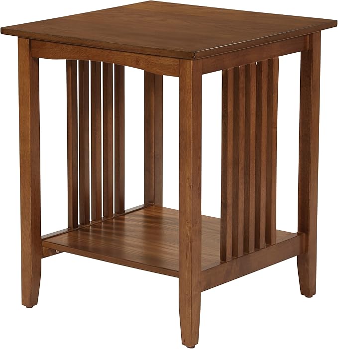 OSP Home Furnishings Sierra Side Table with Lower Storage Shelf and Mission Style Side Panels, Ash Brown