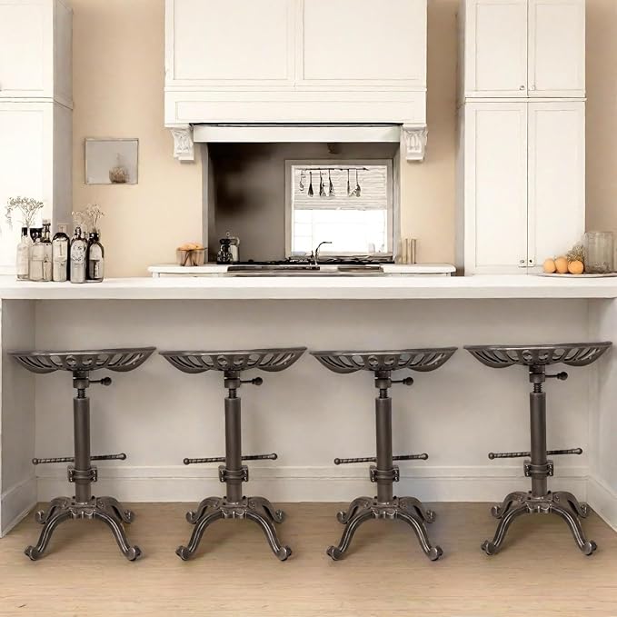 Industrial Tractor Seat Bar Stools Swivel Metal Seat Rustic Kitchen Dining Chairs Height Adjustable 20-27inch