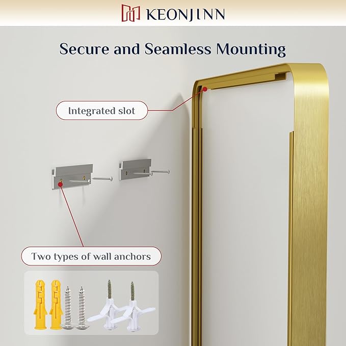 Keonjinn Gold Bathroom Mirrors for Vanity, 24 x 32 Inch Rounded Rectangle Gold Mirror for Wall, Brushed Brass Mirror with Metal Frame, HD Tempered Glass, Modern Gold Framed Mirror(Horizontal/Vertical)