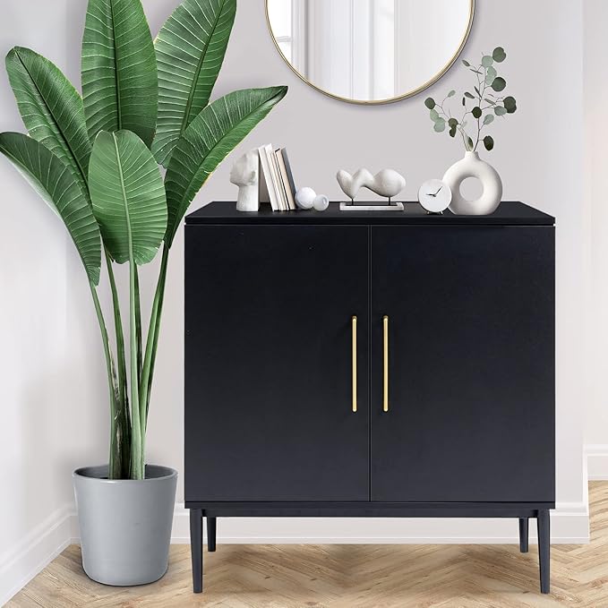 Modern Storage Cabinet, Free Standing Buffet Cabinet, Black Sideboard and Buffet Storage, Wood Accent Furniture for Living Room, Hallway, Entryway, Dining Room, Bedroom (1, Black)