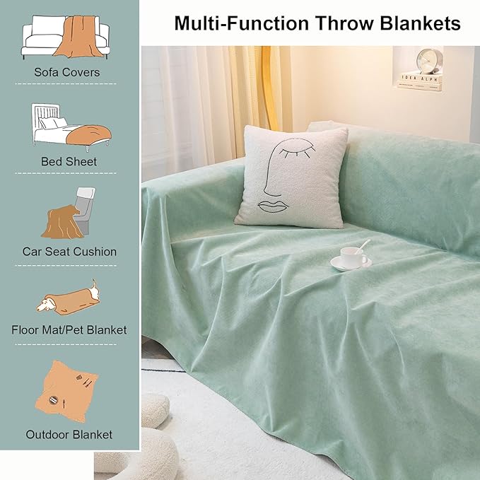 STACYPIK 100% Waterproof Sea Green Sofa Covers, Couch Cover for Sectional, Anti-Cat Scratch Furniture Protector, Washable Jacquard Sofa Cover for Dogs, Kids, Wear Resistant Sofa Slipcover-71X90IN