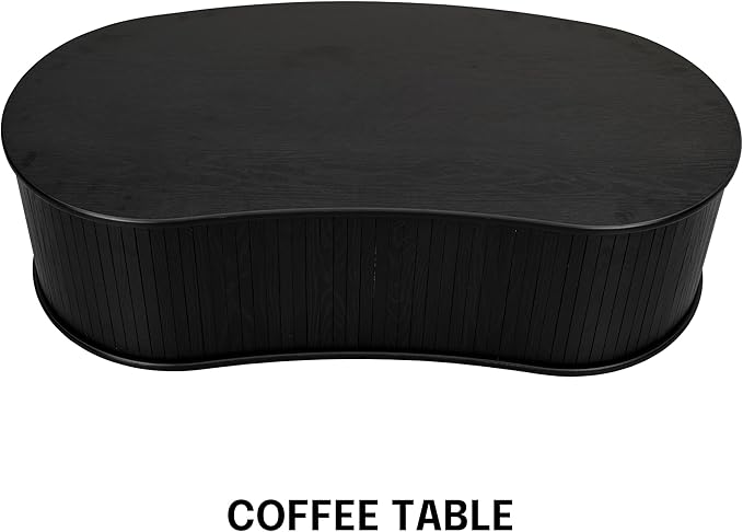NTC Ripple Coffee Table, Modern Oval Wooden Center Table with Vertical Groove Design, Stylish Living Room Decor, Contemporary Minimalist Style for Home and Office, Effortless Assembly - Burnt Black