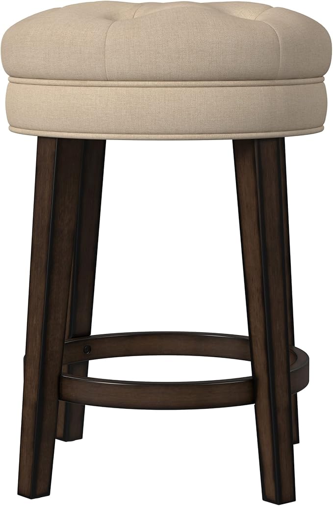 Hillsdale Krauss Backless Swivel Counter Stool, Charcoal Gray Finish with Linen Stone Fabric