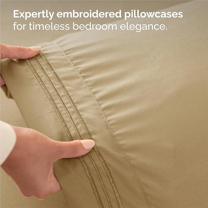 King Size 4 Piece Sheet Set - Comfy Breathable & Cooling Bed Sheets Set - Hotel Luxury Bedding for Women, Men, Kids, Teens, Boys & Girls - Deep Pockets, Ultra-Soft and Wrinkle Free - Oeko-Tex - Beige