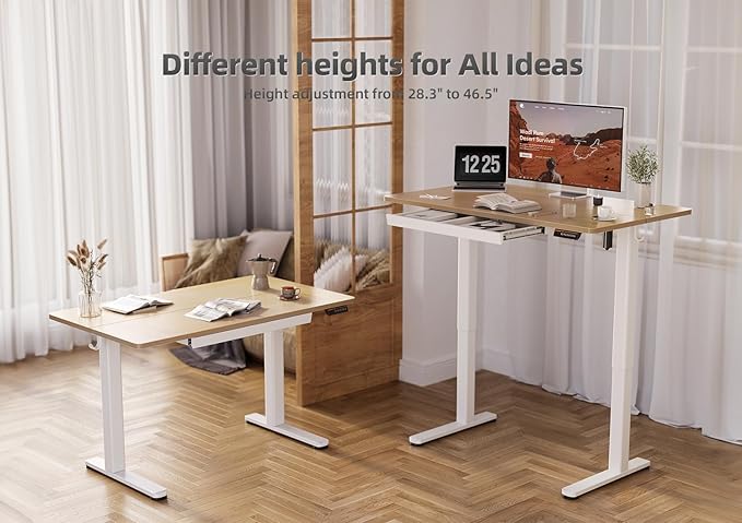 YDN Standing Desk with Drawers, Height Adjustable Desk 48 x 24 Inch, Electric Sit Stand Home Office, Natural