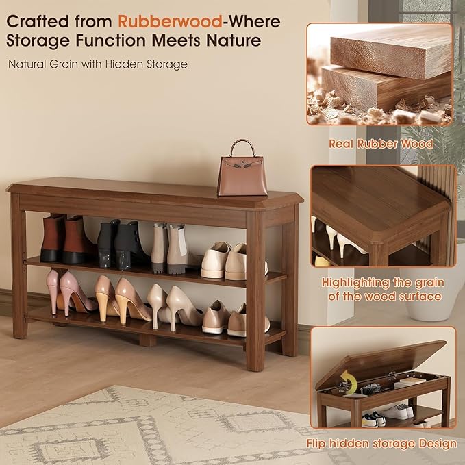Shoe Rack for Front Door Entrance, Solid Wood Shoe Bench for Closet, Holds Up to 550lbs, Shoe Rack Bench for Entryway, Mudroom, Hallway