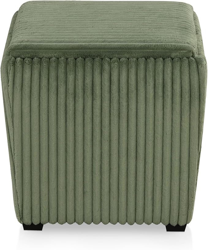 Furniture of America Lennox Modern Chenille 17-inch Square Storage Ottoman with Reversible Tray Top, Upholstered Footstool for Living Room, Bedroom, Entryway, Green