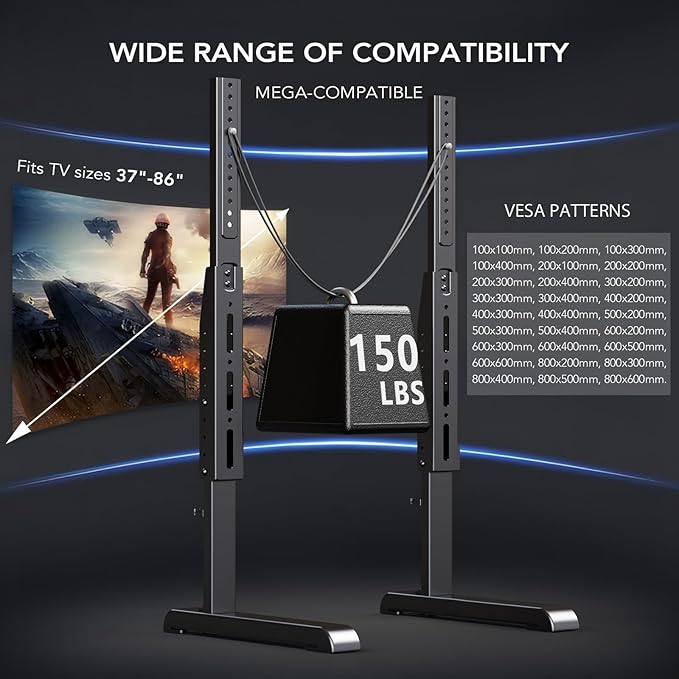 AX WABER Universal TV Stand,Table Top TV Stand Base Replacement for Most 37 to 86 Inch LCD LED TVs, 7 Height Adjustable Legs with Cable Management Hold up to 150lbs, Max VESA 800x600mm, Black AX10TB01