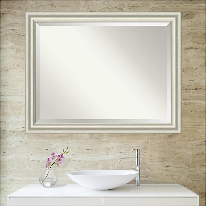 Amanti Art Bathroom Mirror for Over Sink, 36x46 Sophia Silver Rectangle Vanity Mirror, X-Large Traditional Frame, Hangs Horizonally and Vertically, Bathroom Wall Decor, Beveled Edge
