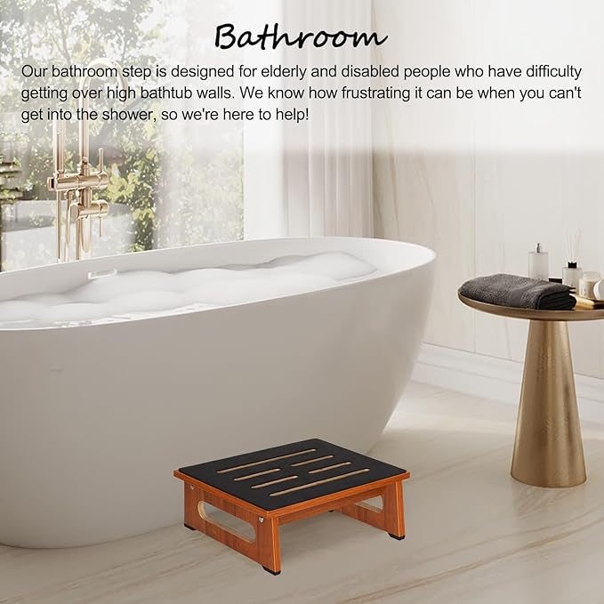 Wooden Step Stool with Non-Slip Rubber Feet Step, Heavy Duty Platform Stepping Stools with 450 LBS Capacity for Bedroom Kitchen Bathroom, Bed Steps for High Beds, Bedside Support