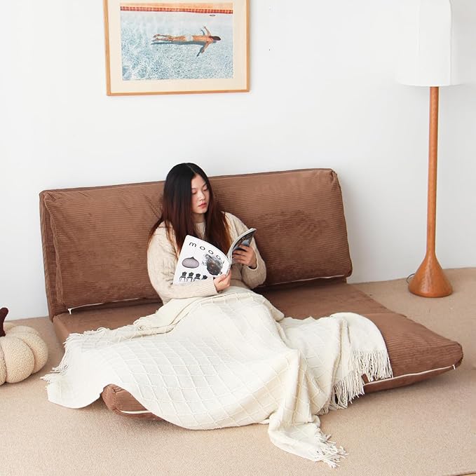 N&V Folding Matress Sofa Bean Bag Bed, Foam Filling Folding Matress Sofa, Includes Removable and Machine Washable Cover, Soft Premium Corduroy (Large, Brown Suagr)