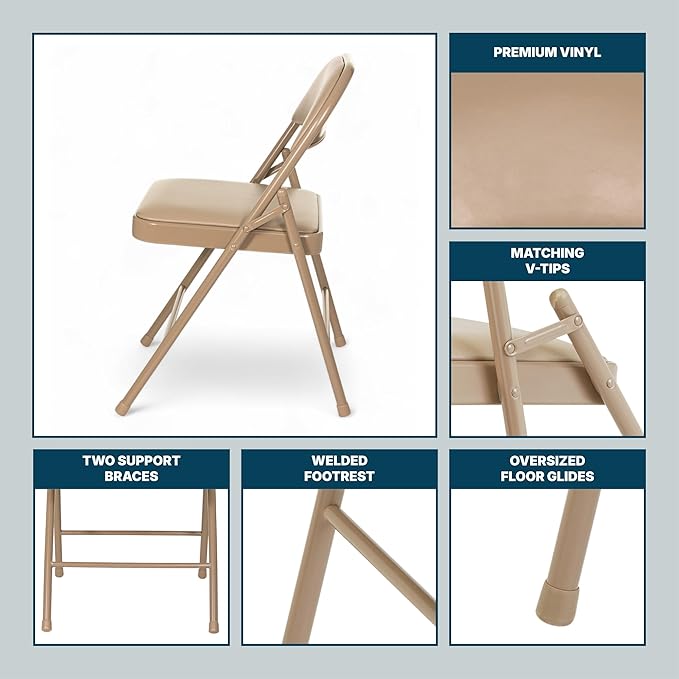 OEF Furnishings OEF950 Series Vinyl Padded Steel Folding Chairs (4-Pack, Beige)