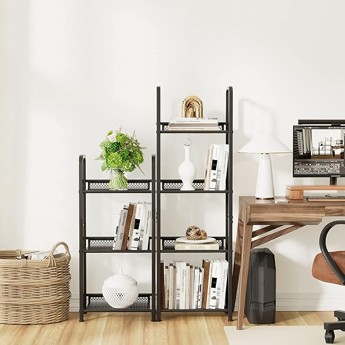 Bookshelf Storage Shelf Bookcase Freestanding Storage Stand for Living Room, Bedroom, Kitchen, Rust Resistance, Easy Assemblyl Free Combination Multi-Functional Organizer (3 Tiers, Black)