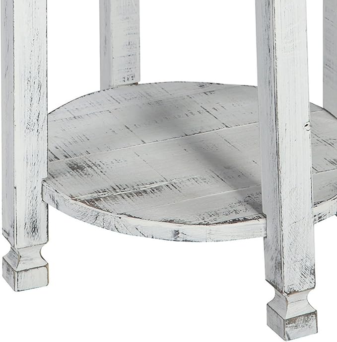 Rustic Cottage Round End Table w/ 1 Shelf, White Antique, 20" x 20" x 24", Farmhouse Style - Unique Accent Piece, Constructed of Select Hardwoods/Composite Wood, End Table w/ Drawer & Shelf