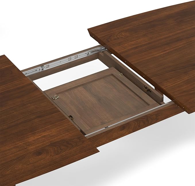 SIMPLIHOME Draper Extendable Dining Table, Solid Wood Walnut Veneer in Walnut, 66-84 x 40 inches, Mid-Century Modern-Style Rectangular Expandable Kitchen Table with Butterfly Leaf for 6+ People