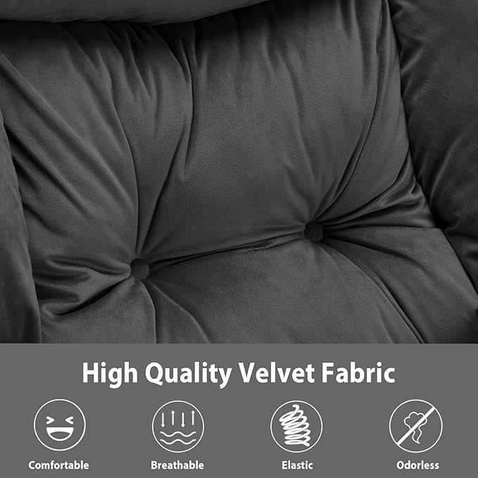 Lazy Chair Thick Padded, Comfy Velvet Accent Lounge Chair with Stable Frame, Leisure Sofa Armchair with Armrests and Side Pocket, Reading Chair for Bedroom, Living Room, Office, Charcoal