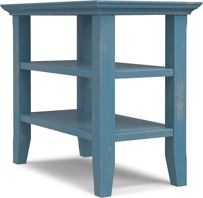 SIMPLIHOME Acadian 14-inch Wide Solid Wood Narrow End Table in Distressed Coastal Blue, Transitional-Style Side Table for Living Room, Bedroom, or Family Room with 2 Open Shelves