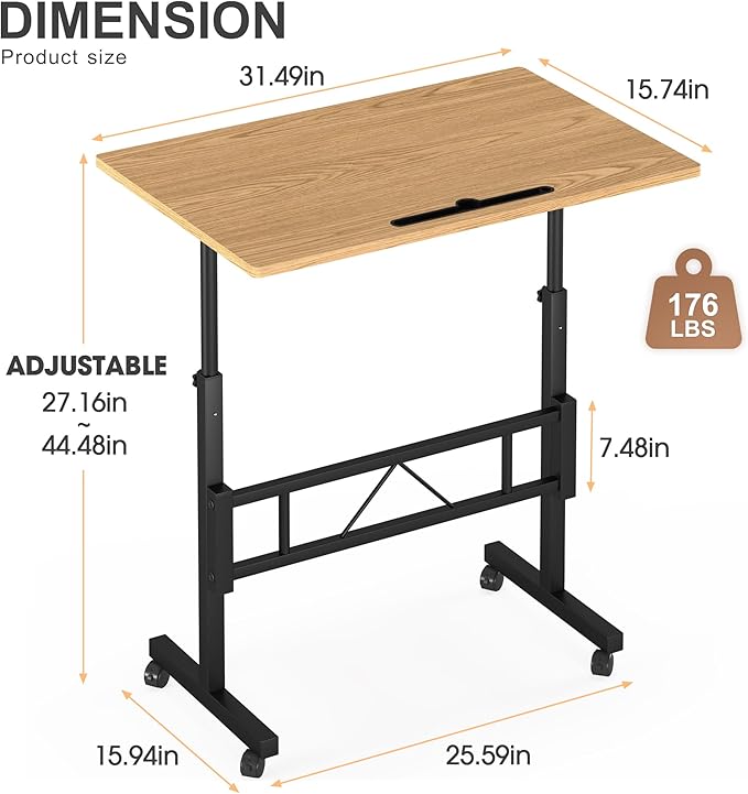 Klvied Small Standing Desk Adjustable Height for Sitting and Standing, Portable Laptop Table for Walking Pad,Oak