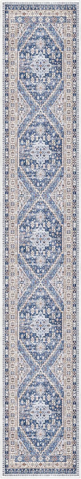 zesthome Washable Runner Rug 2.5x14 - Stain Resistant Entryway Rug,Ultra-Thin Kitchen Rugs, Anti Slip Backing Runner Rugs for Entrance Laundry Room Indoor Hallway (Blue/Beige,2.5'x14')