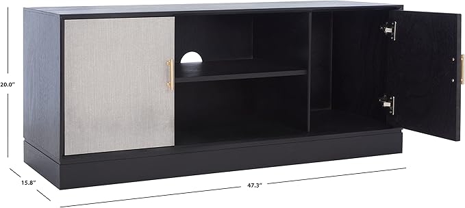 SAFAVIEH Estella TV Stand for up to 55" Flatscreen – Black, 2 Doors with Interior Storage, 2 Open Shelves, Entertainment Media Console, Fully Assembled (MED5711B)