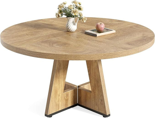 LITTLE TREE Round Dining Table for 4-6 People, 47 Inches Dining Room Table with Wooden Pedestal Base, Circle Kitchen Tables for Dining Room, Kitchen, Living Room, Oak
