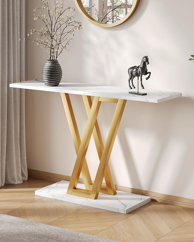 LITTLE TREE Console Table Hallway Table for Entryway 43 Inch Sofa Table Entryway Tables for Living Room, White & Gold