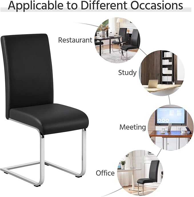 Yaheetech Dining Chairs Set of 2 Modern Faux Leather Upholstered Dining Room Chairs with High Back and Metal Chrome Legs for Kitchen/Living Room/Restaurant, Black
