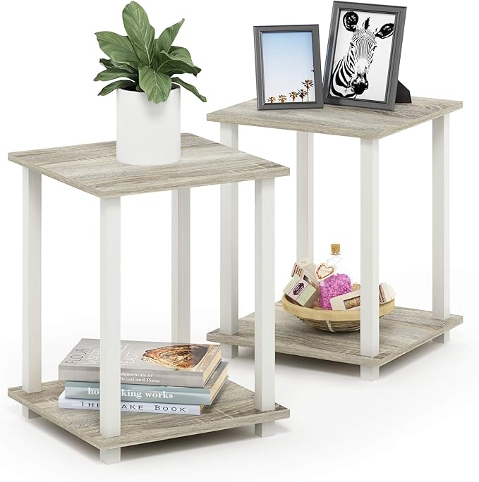 Furinno Simplistic Set of 2 End Table, Sonoma Oak/White