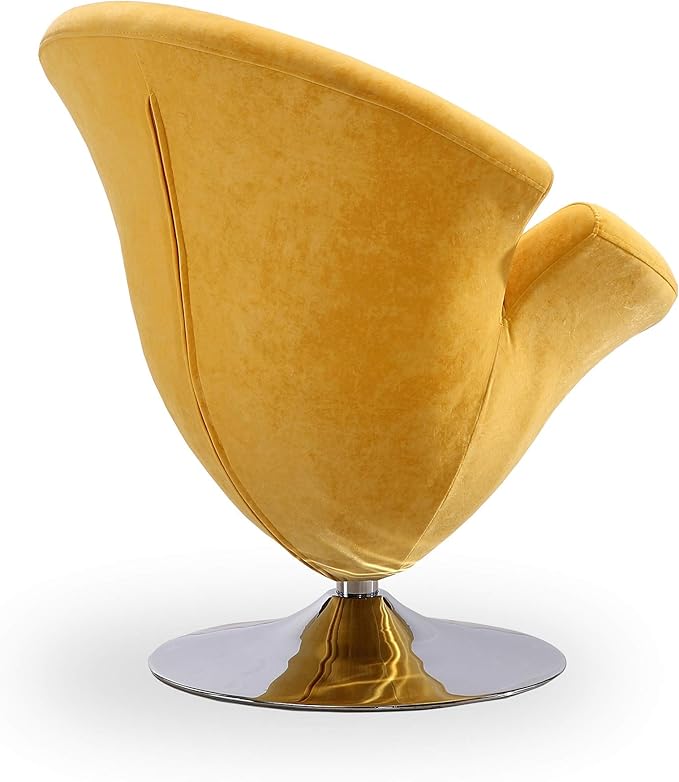 Manhattan Comfort Tulip Swivel Accent Chair with 360° Turn, Modern Flower Inspired Design, Soft Velvet Upholstery, Polished Chrome Base, No Assembly Required, 300 Lbs Capacity, Yellow