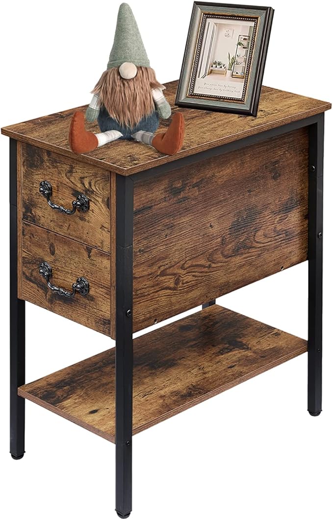 VECELO End Tables,Narrow Nightstand with Drawers and Storage Shelf,Modern Night Stand for Small Spaces, Living Room,Bedroom