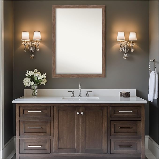 Amanti Art Brown Bathroom Mirror for Over Sink, 30x41 Pia Medium Brown Narrow Rectangle Vanity Mirror, X-Large Casual Frame, Hangs Horizonally and Vertically, Bathroom Wall Decor, Non-Beveled Edge