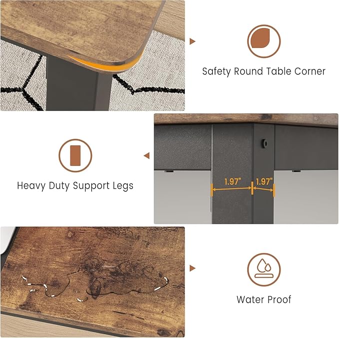 GarveeHome 70.8in Industrial Dining Table for 6, Wooden Long Dinner Table with Mortise Tenon Design, Kitchen Table with Sturdy Metal Legs, for Dining Room Home Office Living Room, Retro