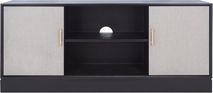 SAFAVIEH Estella TV Stand for up to 55" Flatscreen – Black, 2 Doors with Interior Storage, 2 Open Shelves, Entertainment Media Console, Fully Assembled (MED5711B)