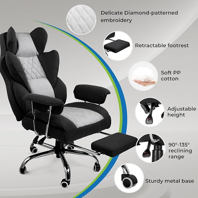 GTRACING Gaming Chair,Office Chair with Pocket Spring Lumbar Support, Ergonomic Comfortable Wide Office Desk Computer Chair with Outward Fixed Soft Armrests and Footrest (Fabric, Black & Gray)