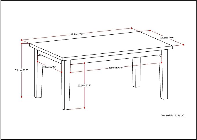 SIMPLIHOME Eastwood Dining Table, Solid Wood Walnut Veneer in Walnut, 66 x 40 inches, Contemporary-Style Rectangular Kitchen Table for up to 6 People