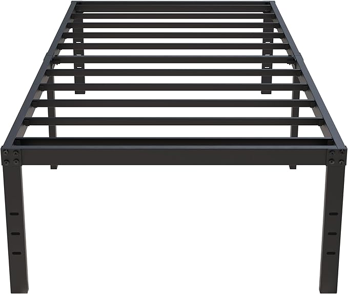18 Inch Twin Bed Frames No Box Spring Need, Metal Platform Bed Frame Twin Size with High Storage, Eassy Assembly 2,500 Lbs Heavy Duty Bedframes, Black
