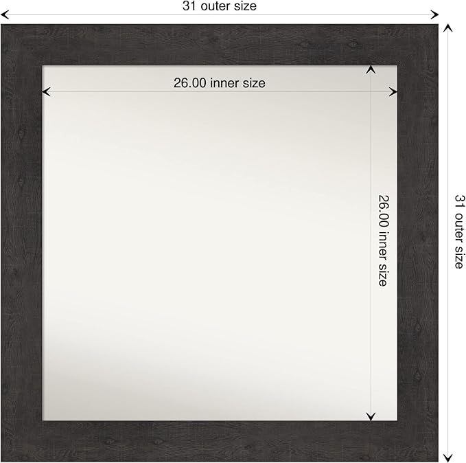 Amanti Art White Bathroom Mirror for Over Sink, 32x32 Ridge White Square Vanity Mirror, Large Traditional Frame, Hangs Horizonally and Vertically, Bathroom Wall Decor, Non-Beveled Edge from WI, USA