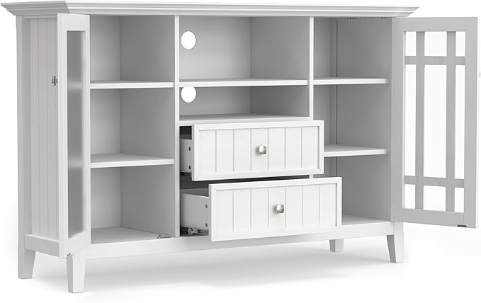 SIMPLIHOME Bedford SOLID WOOD 53 inch Wide Transitional TV Media Stand in White For TVs up to 60 inches for the Living Room and Entertainment Center