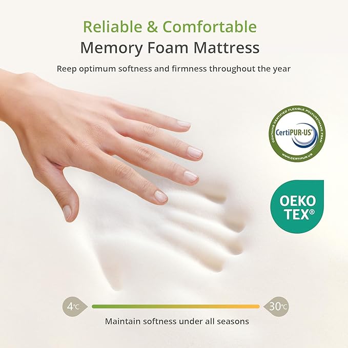 Twin Size Memory Foam Mattress, 10 Inch Bed Mattress in A Box with Cooling Green Tea Gel, Relieve Pressure with Medium Support, CertiPUR-US Certified, 75''L x 38''W, White