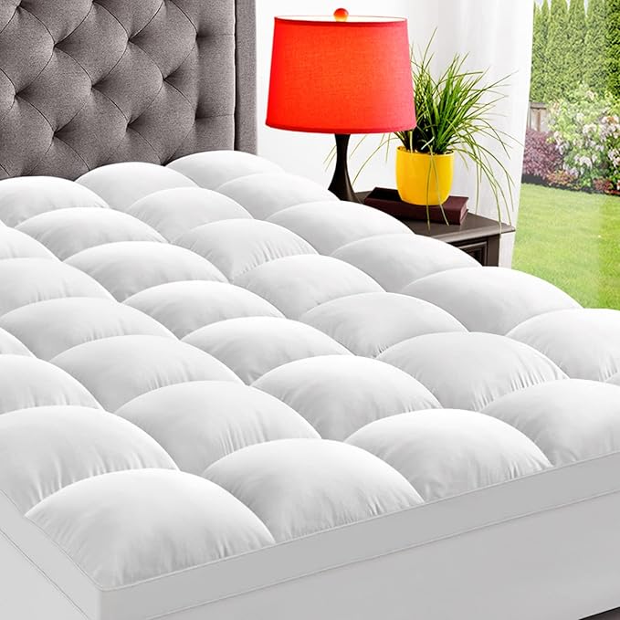 ELEMUSE Twin Mattress Topper for Back Pain, Extra Thick Mattress Pad Cover, Plush Soft Pillowtop with Elastic Deep Pocket, Overfilled Down Alternative Filling