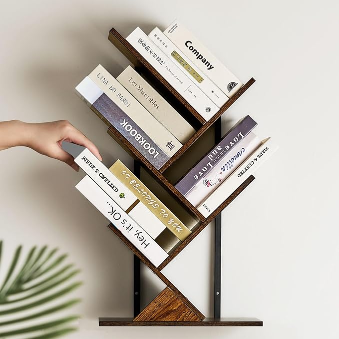 5 Tier Tree Bookshelf Floating Book Shelves for Wall Mount, Wooden Hanging Shelves Storage for Displaying Books/CDs/Magazine, Unique Wall Bookcase Organizer Shelves for Home, Office, Living Room
