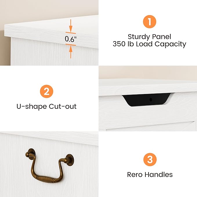 GarveeHome 39.4" Storage Chest, Toy Chest With Lids, Entryway Storage Bench with Safety Hinge, Wooden Storage Trunk, Supports 350 Lb, for Living Room, Bedroom,White