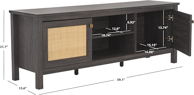 SAFAVIEH Evane TV Stand for up to 65" Flatscreen – Distressed Black & Natural, 2 Doors with Interior Storage, 2 Open Shelves, Entertainment Media Console (MED9629E)