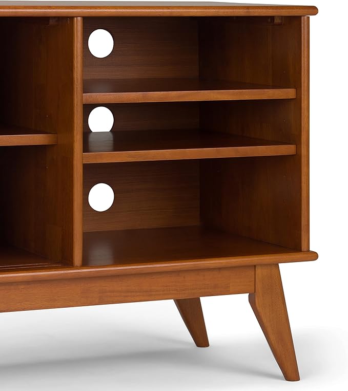 SIMPLIHOME Draper SOLID HARDWOOD 60 Inch Wide Mid Century Modern TV Media Stand in Teak Brown For TVs up to 65 Inches, For the Living Room and Entertainment Center